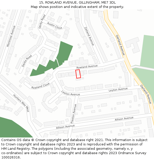 15, ROWLAND AVENUE, GILLINGHAM, ME7 3DL: Location map and indicative extent of plot