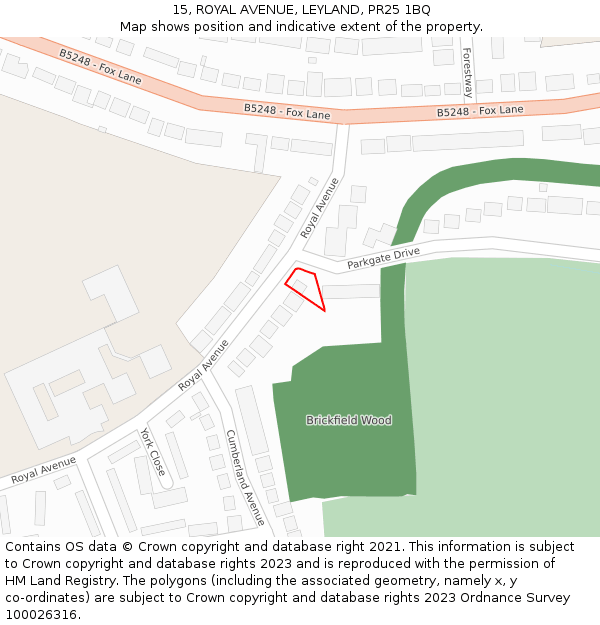 15, ROYAL AVENUE, LEYLAND, PR25 1BQ: Location map and indicative extent of plot