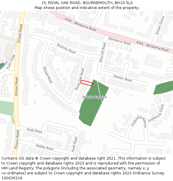 15, ROYAL OAK ROAD, BOURNEMOUTH, BH10 5LS: Location map and indicative extent of plot