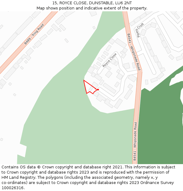 15, ROYCE CLOSE, DUNSTABLE, LU6 2NT: Location map and indicative extent of plot