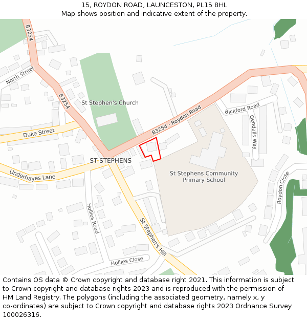 15, ROYDON ROAD, LAUNCESTON, PL15 8HL: Location map and indicative extent of plot