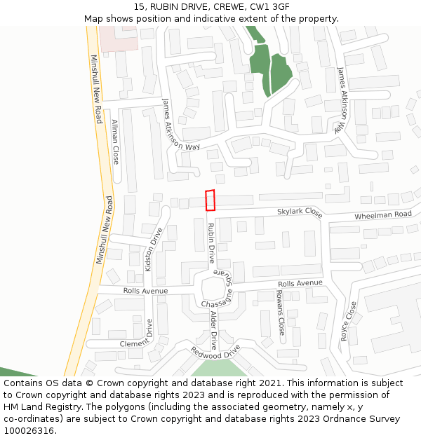 15, RUBIN DRIVE, CREWE, CW1 3GF: Location map and indicative extent of plot