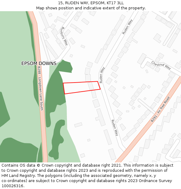 15, RUDEN WAY, EPSOM, KT17 3LL: Location map and indicative extent of plot