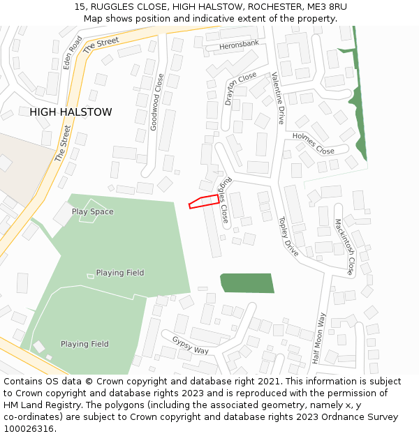 15, RUGGLES CLOSE, HIGH HALSTOW, ROCHESTER, ME3 8RU: Location map and indicative extent of plot