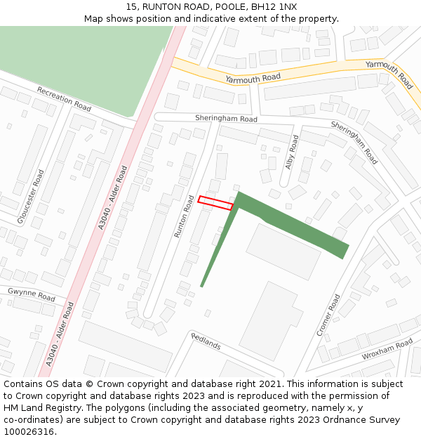 15, RUNTON ROAD, POOLE, BH12 1NX: Location map and indicative extent of plot