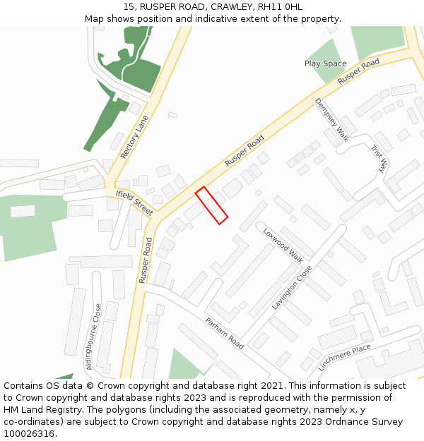 15, RUSPER ROAD, CRAWLEY, RH11 0HL: Location map and indicative extent of plot