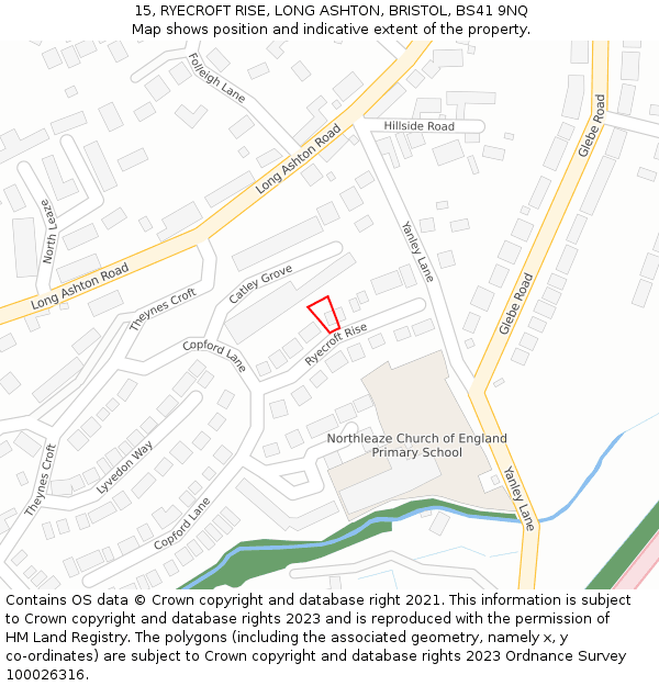 15, RYECROFT RISE, LONG ASHTON, BRISTOL, BS41 9NQ: Location map and indicative extent of plot
