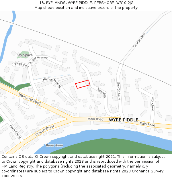 15, RYELANDS, WYRE PIDDLE, PERSHORE, WR10 2JG: Location map and indicative extent of plot