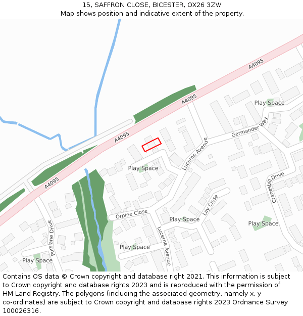 15, SAFFRON CLOSE, BICESTER, OX26 3ZW: Location map and indicative extent of plot