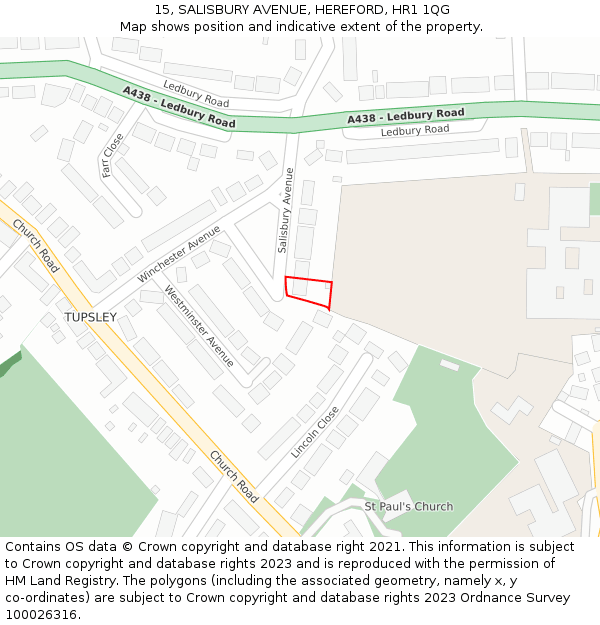 15, SALISBURY AVENUE, HEREFORD, HR1 1QG: Location map and indicative extent of plot