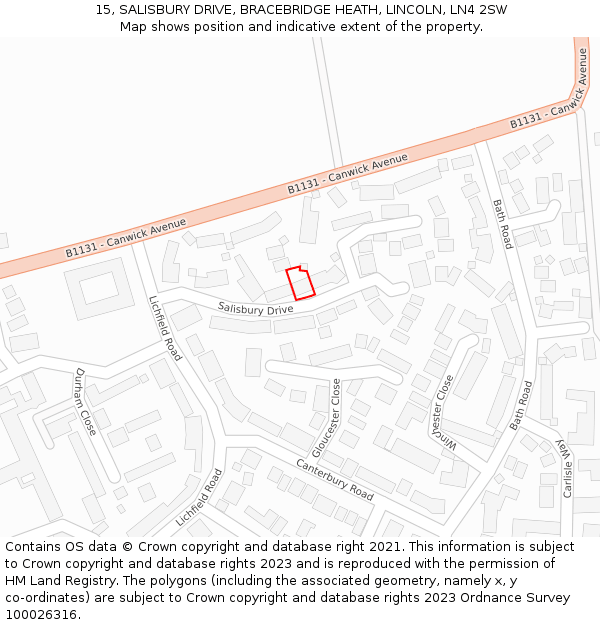 15, SALISBURY DRIVE, BRACEBRIDGE HEATH, LINCOLN, LN4 2SW: Location map and indicative extent of plot