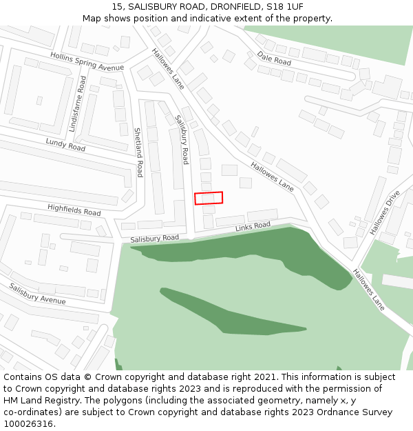 15, SALISBURY ROAD, DRONFIELD, S18 1UF: Location map and indicative extent of plot