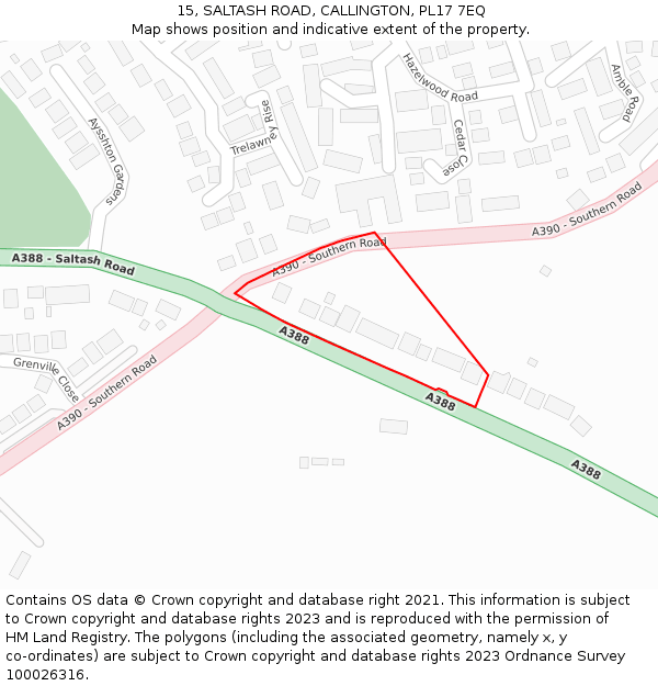 15, SALTASH ROAD, CALLINGTON, PL17 7EQ: Location map and indicative extent of plot