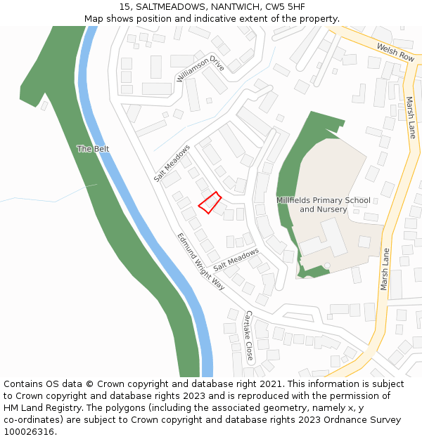 15, SALTMEADOWS, NANTWICH, CW5 5HF: Location map and indicative extent of plot