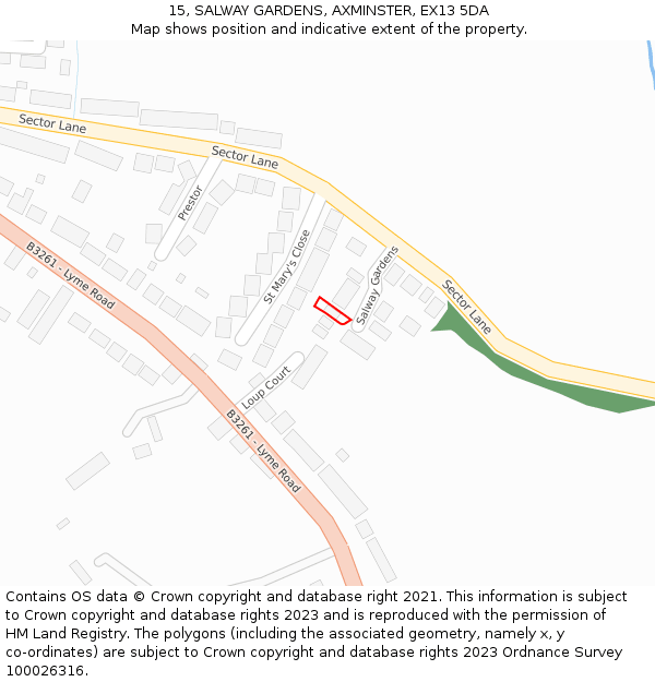 15, SALWAY GARDENS, AXMINSTER, EX13 5DA: Location map and indicative extent of plot