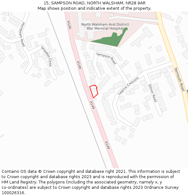 15, SAMPSON ROAD, NORTH WALSHAM, NR28 9AR: Location map and indicative extent of plot