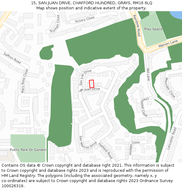 15, SAN JUAN DRIVE, CHAFFORD HUNDRED, GRAYS, RM16 6LQ: Location map and indicative extent of plot