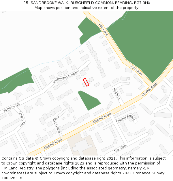 15, SANDBROOKE WALK, BURGHFIELD COMMON, READING, RG7 3HX: Location map and indicative extent of plot