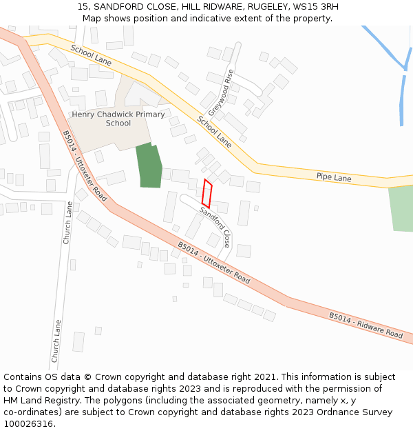 15, SANDFORD CLOSE, HILL RIDWARE, RUGELEY, WS15 3RH: Location map and indicative extent of plot