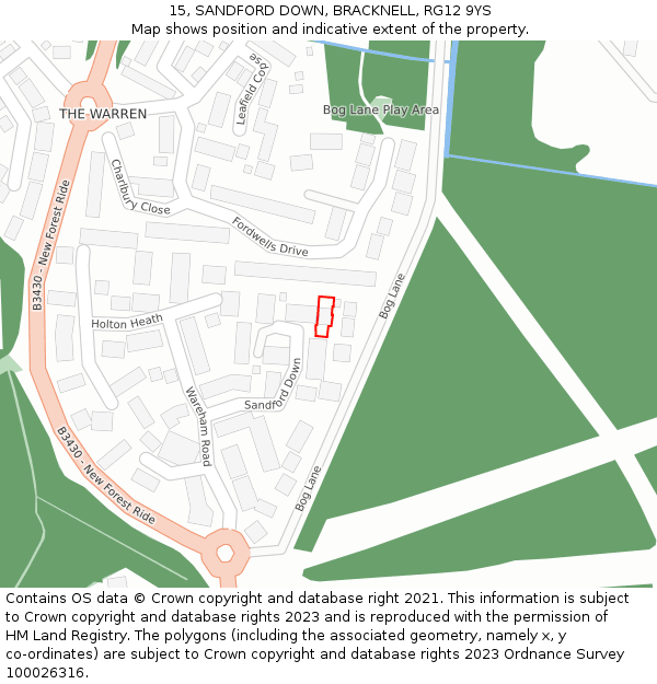 15, SANDFORD DOWN, BRACKNELL, RG12 9YS: Location map and indicative extent of plot