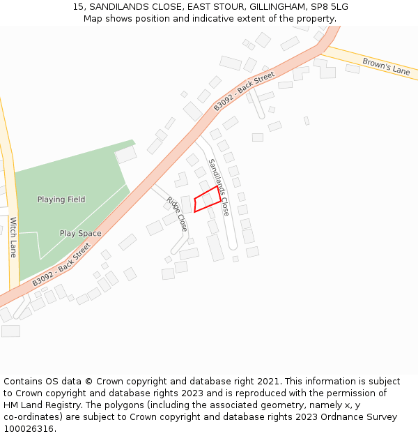 15, SANDILANDS CLOSE, EAST STOUR, GILLINGHAM, SP8 5LG: Location map and indicative extent of plot