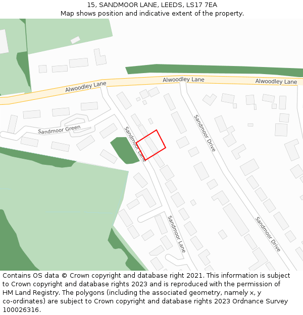 15, SANDMOOR LANE, LEEDS, LS17 7EA: Location map and indicative extent of plot