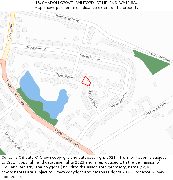 15, SANDON GROVE, RAINFORD, ST HELENS, WA11 8AU: Location map and indicative extent of plot