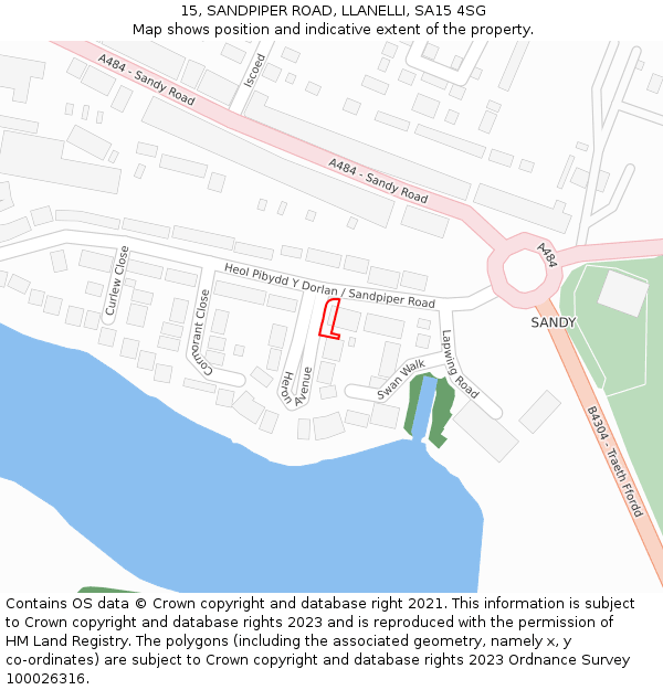 15, SANDPIPER ROAD, LLANELLI, SA15 4SG: Location map and indicative extent of plot