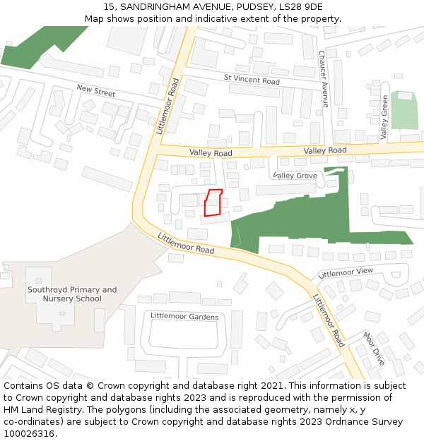 15, SANDRINGHAM AVENUE, PUDSEY, LS28 9DE: Location map and indicative extent of plot