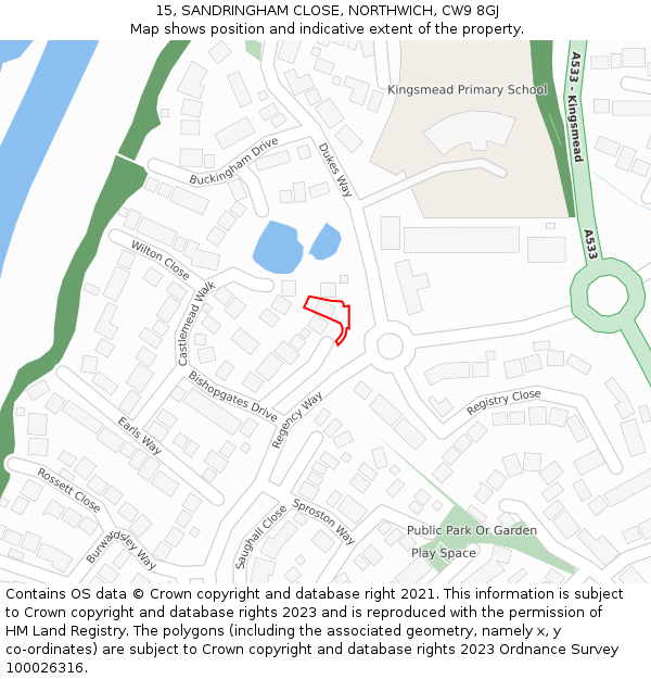 15, SANDRINGHAM CLOSE, NORTHWICH, CW9 8GJ: Location map and indicative extent of plot