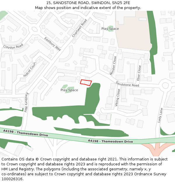 15, SANDSTONE ROAD, SWINDON, SN25 2FE: Location map and indicative extent of plot