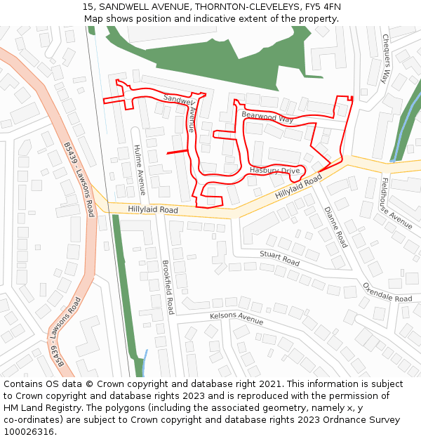 15, SANDWELL AVENUE, THORNTON-CLEVELEYS, FY5 4FN: Location map and indicative extent of plot