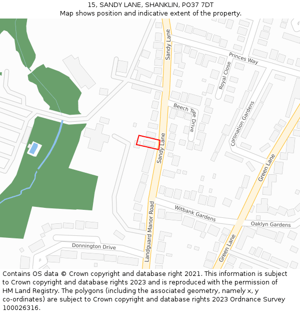 15, SANDY LANE, SHANKLIN, PO37 7DT: Location map and indicative extent of plot