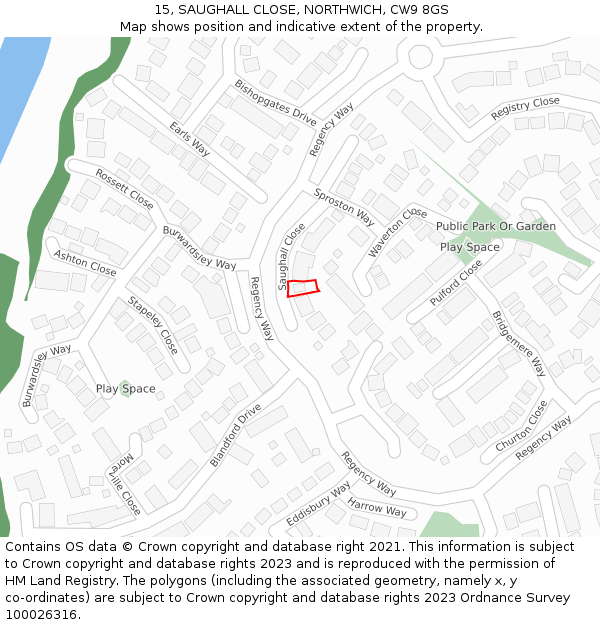 15, SAUGHALL CLOSE, NORTHWICH, CW9 8GS: Location map and indicative extent of plot