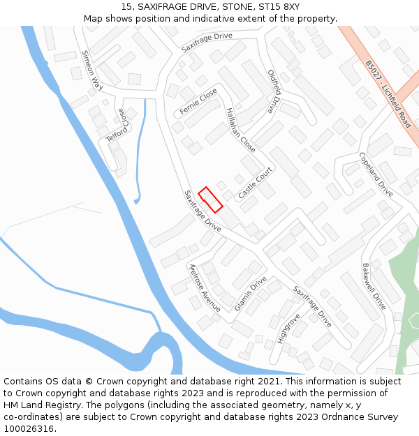 15, SAXIFRAGE DRIVE, STONE, ST15 8XY: Location map and indicative extent of plot