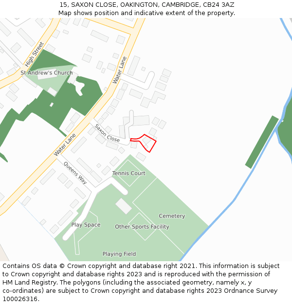 15, SAXON CLOSE, OAKINGTON, CAMBRIDGE, CB24 3AZ: Location map and indicative extent of plot