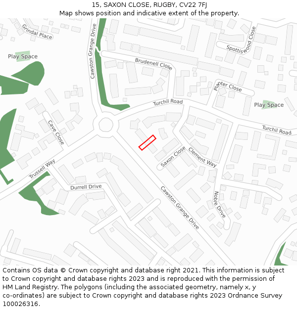 15, SAXON CLOSE, RUGBY, CV22 7FJ: Location map and indicative extent of plot