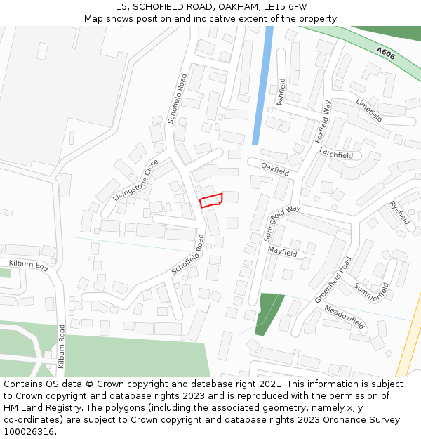 15, SCHOFIELD ROAD, OAKHAM, LE15 6FW: Location map and indicative extent of plot