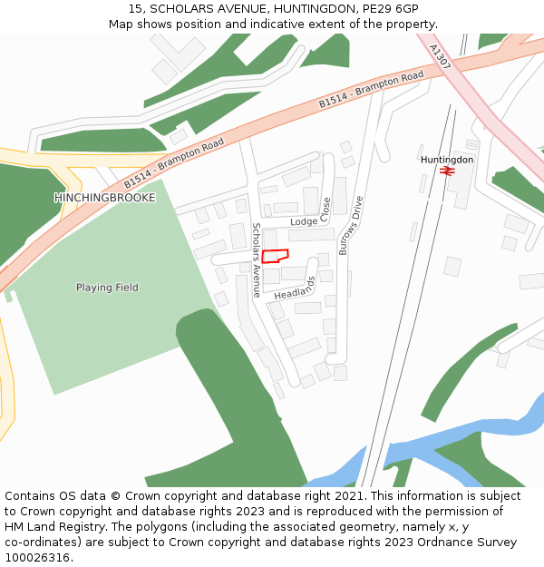 15, SCHOLARS AVENUE, HUNTINGDON, PE29 6GP: Location map and indicative extent of plot
