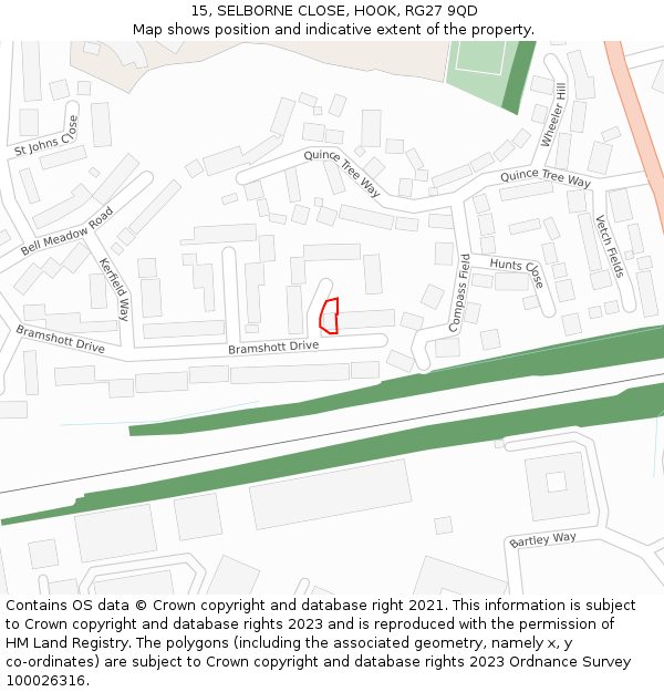 15, SELBORNE CLOSE, HOOK, RG27 9QD: Location map and indicative extent of plot