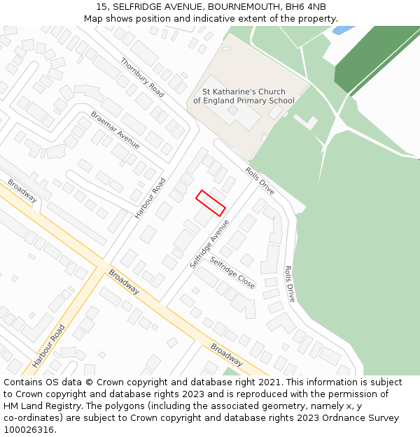 15, SELFRIDGE AVENUE, BOURNEMOUTH, BH6 4NB: Location map and indicative extent of plot
