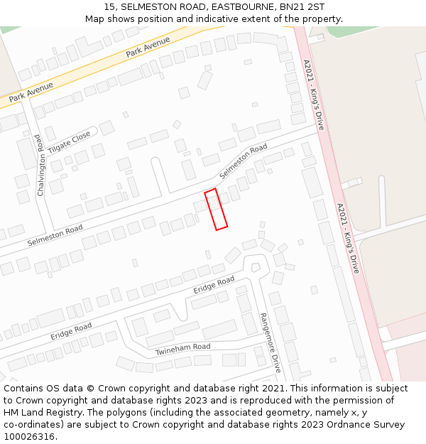 15, SELMESTON ROAD, EASTBOURNE, BN21 2ST: Location map and indicative extent of plot