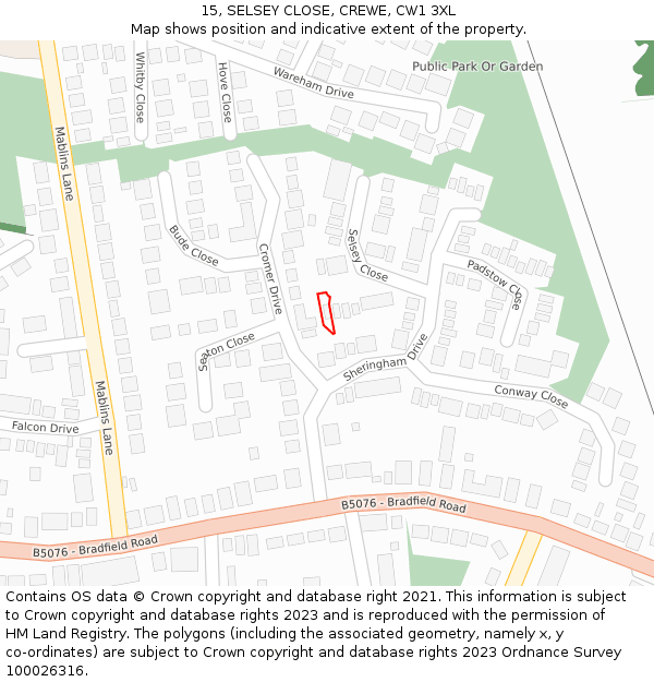 15, SELSEY CLOSE, CREWE, CW1 3XL: Location map and indicative extent of plot