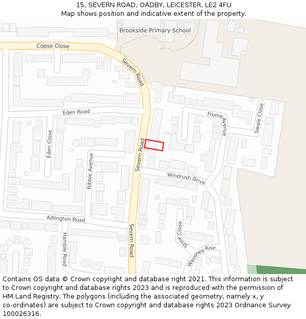 15, SEVERN ROAD, OADBY, LEICESTER, LE2 4FU: Location map and indicative extent of plot