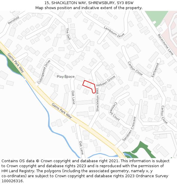 15, SHACKLETON WAY, SHREWSBURY, SY3 8SW: Location map and indicative extent of plot