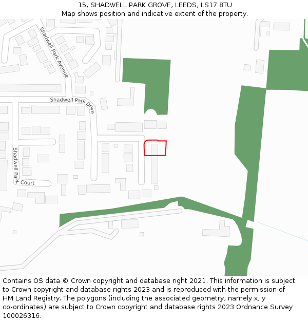 15, SHADWELL PARK GROVE, LEEDS, LS17 8TU: Location map and indicative extent of plot