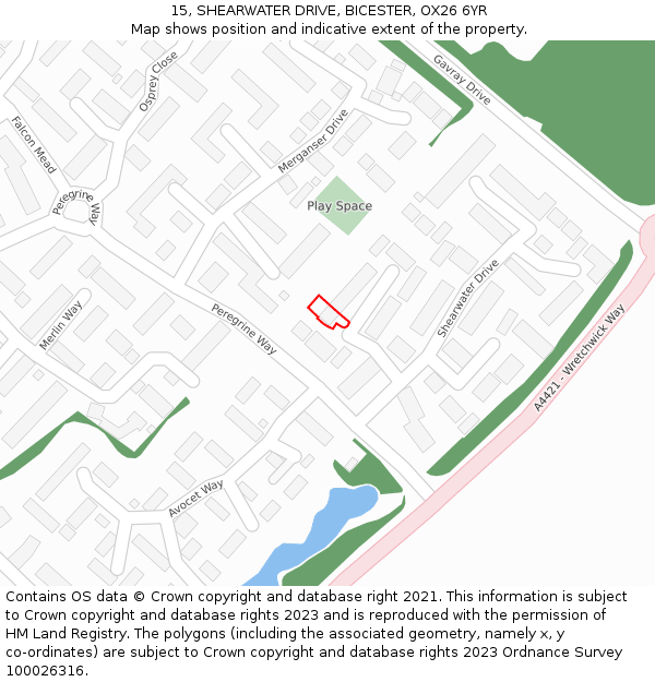 15, SHEARWATER DRIVE, BICESTER, OX26 6YR: Location map and indicative extent of plot