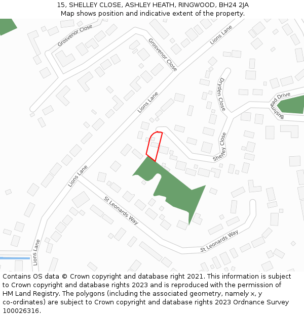 15, SHELLEY CLOSE, ASHLEY HEATH, RINGWOOD, BH24 2JA: Location map and indicative extent of plot