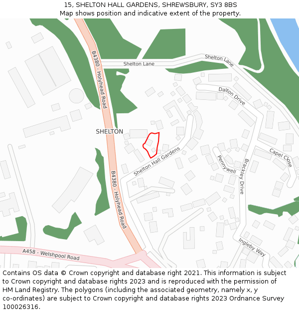 15, SHELTON HALL GARDENS, SHREWSBURY, SY3 8BS: Location map and indicative extent of plot