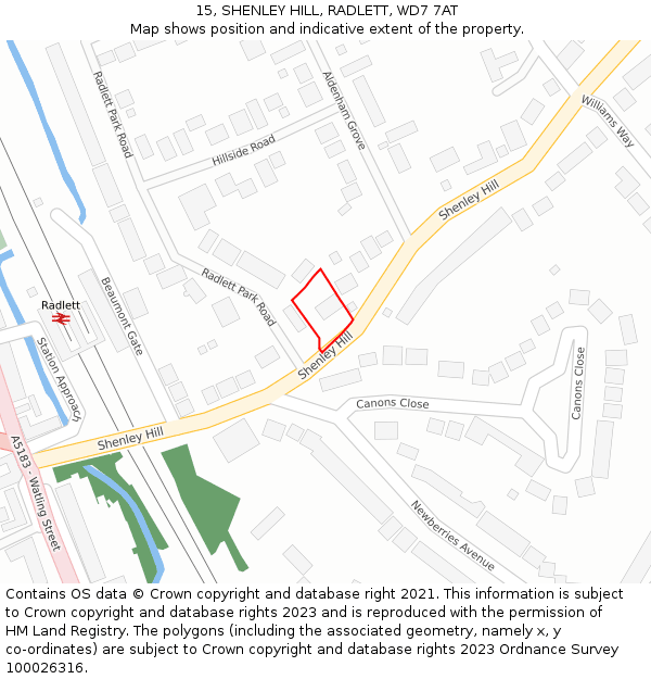 15, SHENLEY HILL, RADLETT, WD7 7AT: Location map and indicative extent of plot